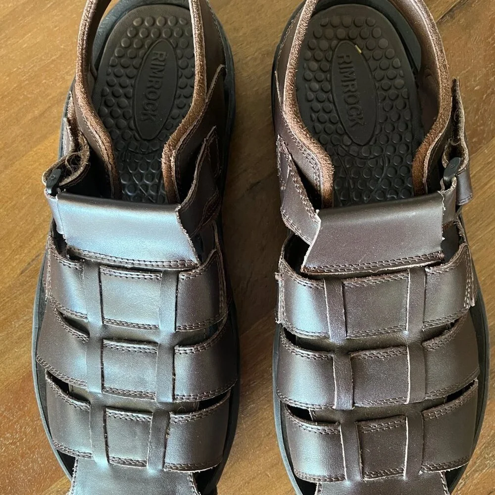 Rimrock Mens Fisherman Sandals Brown Leather Hook Loop‎ Adjustable Strap Size 12